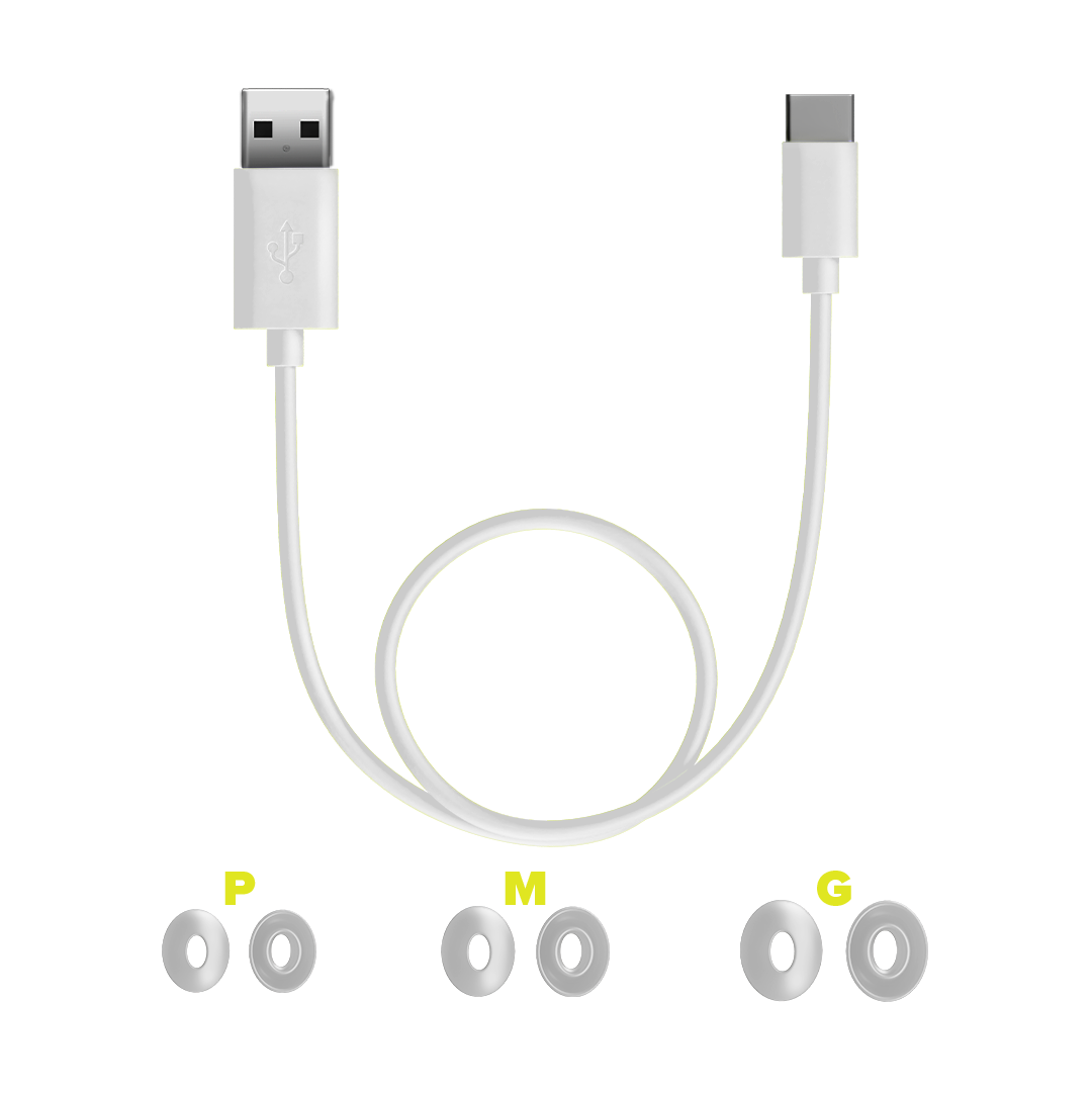 cabo usb-c e 3 tamanhos de borrachinha para o Fone de Ouvido Bluetooth MOB 500 White WAAW by Alok