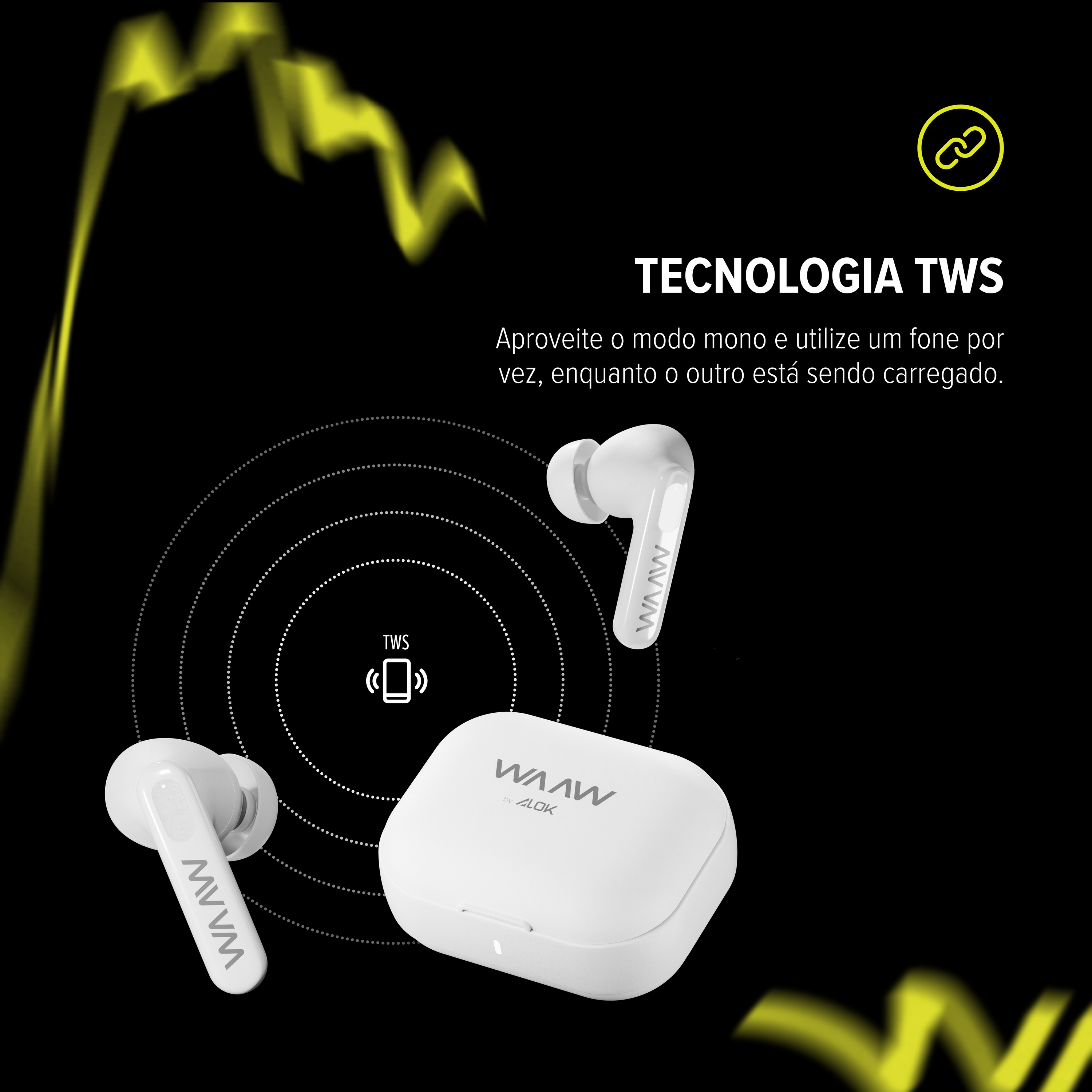 Fone de Ouvido Bluetooth WAAW MOB 500 White ANC