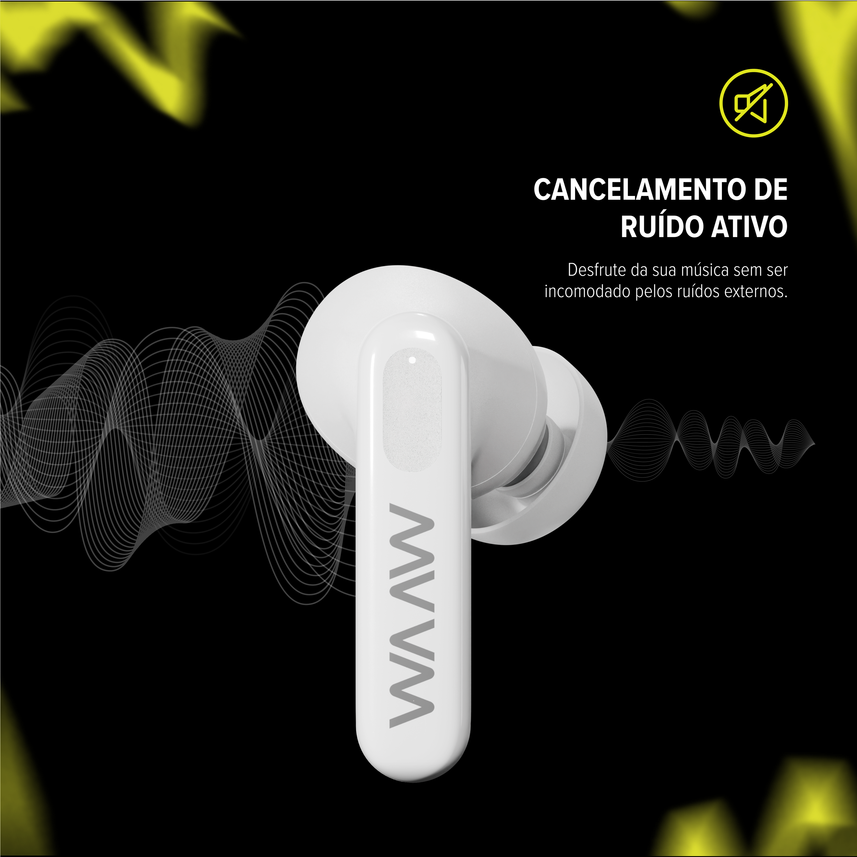 cancelamento de ruído ativo do Fone de Ouvido Bluetooth MOB 500 White WAAW by Alok