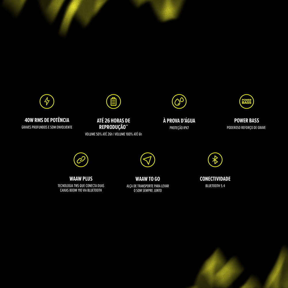 funcionalidades da Caixa de som Bluetooth BOOM 110 WAAW by Alok