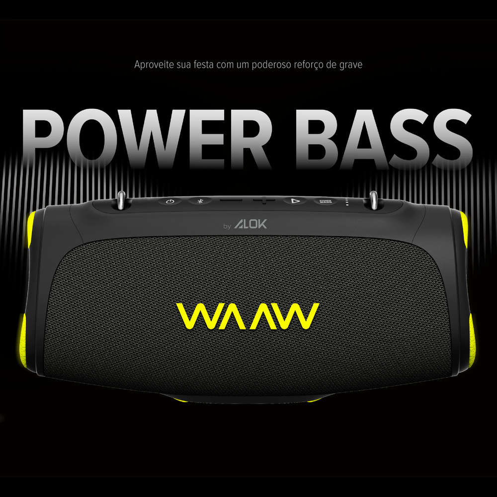Power Bass na Caixa de som Bluetooth BOOM 110 WAAW by Alok