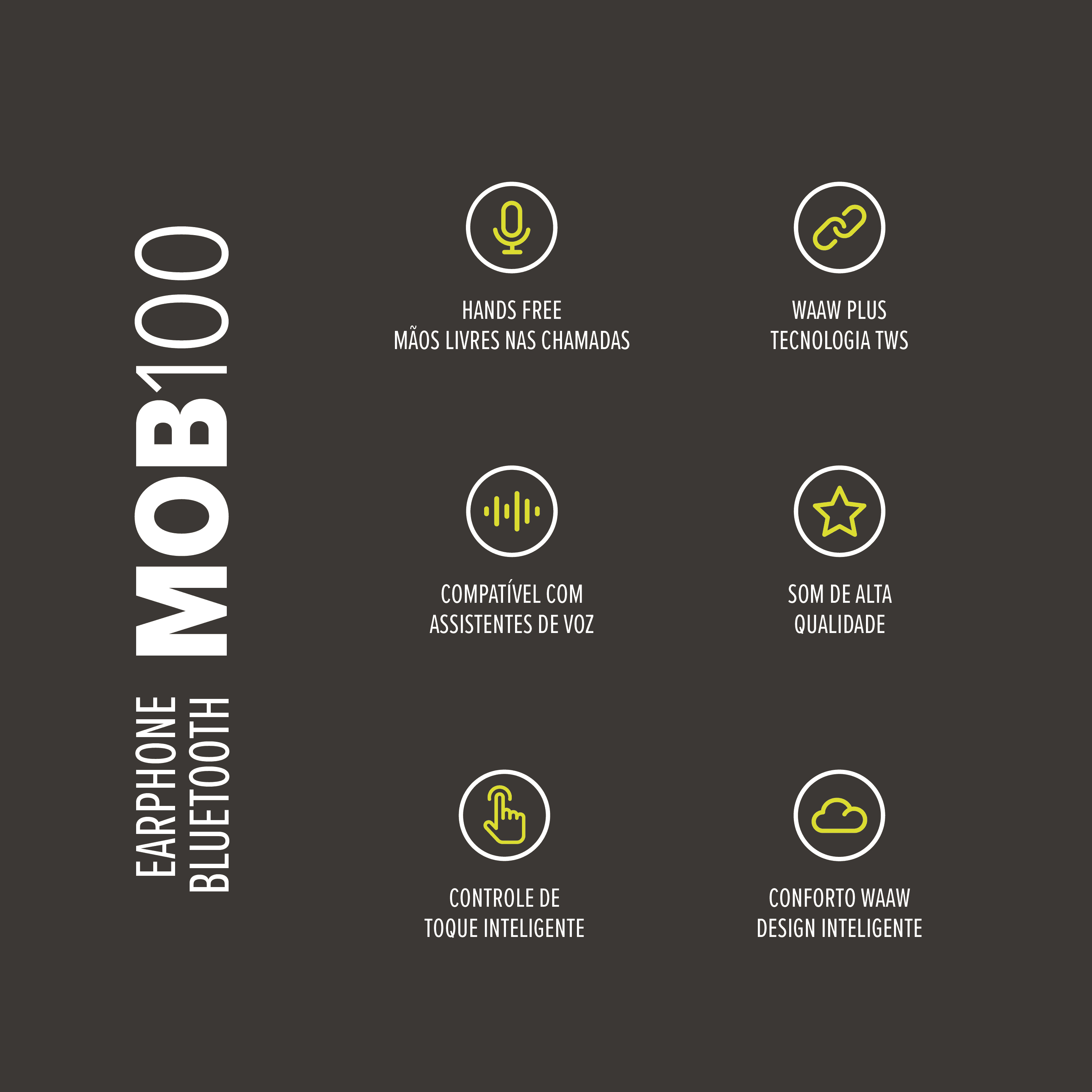 Fone de ouvido bluetooth WAAW MOB 100EB