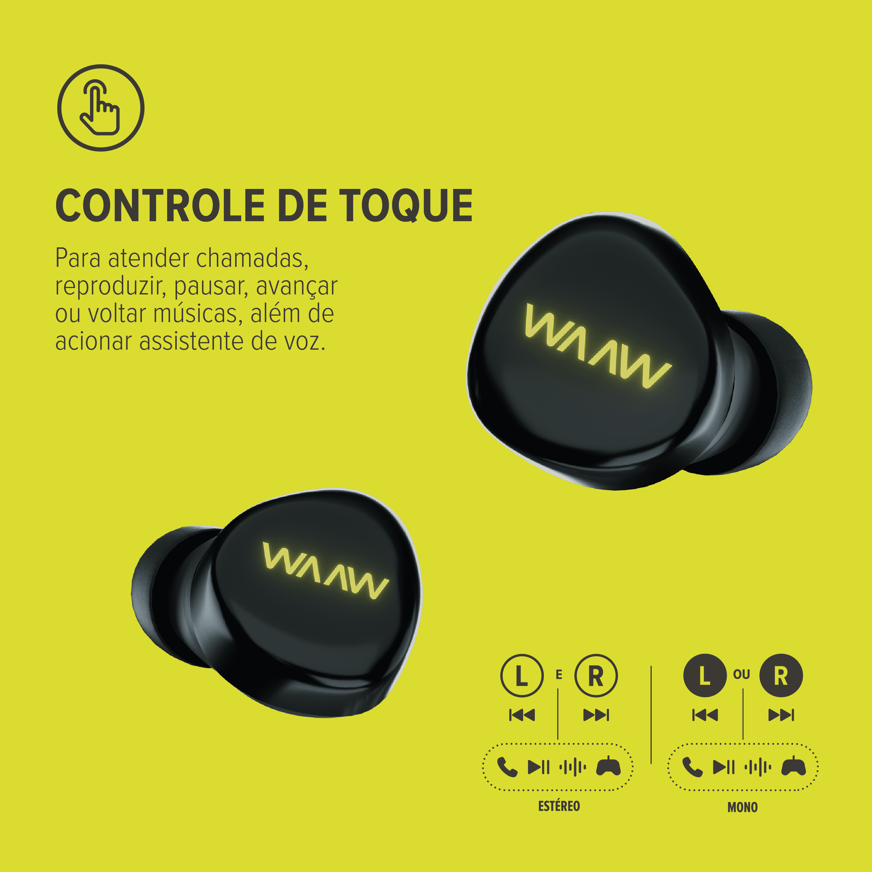 Fone de ouvido bluetooth WAAW MOB 100EB