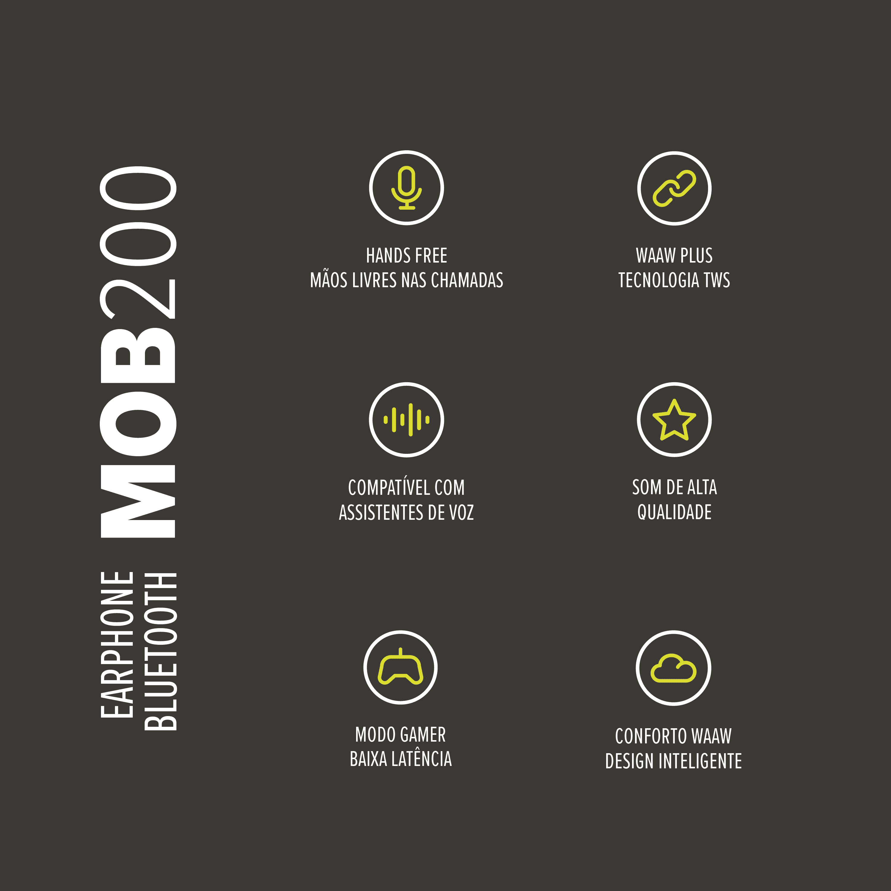 Fone de ouvido bluetooth WAAW MOB 200EB