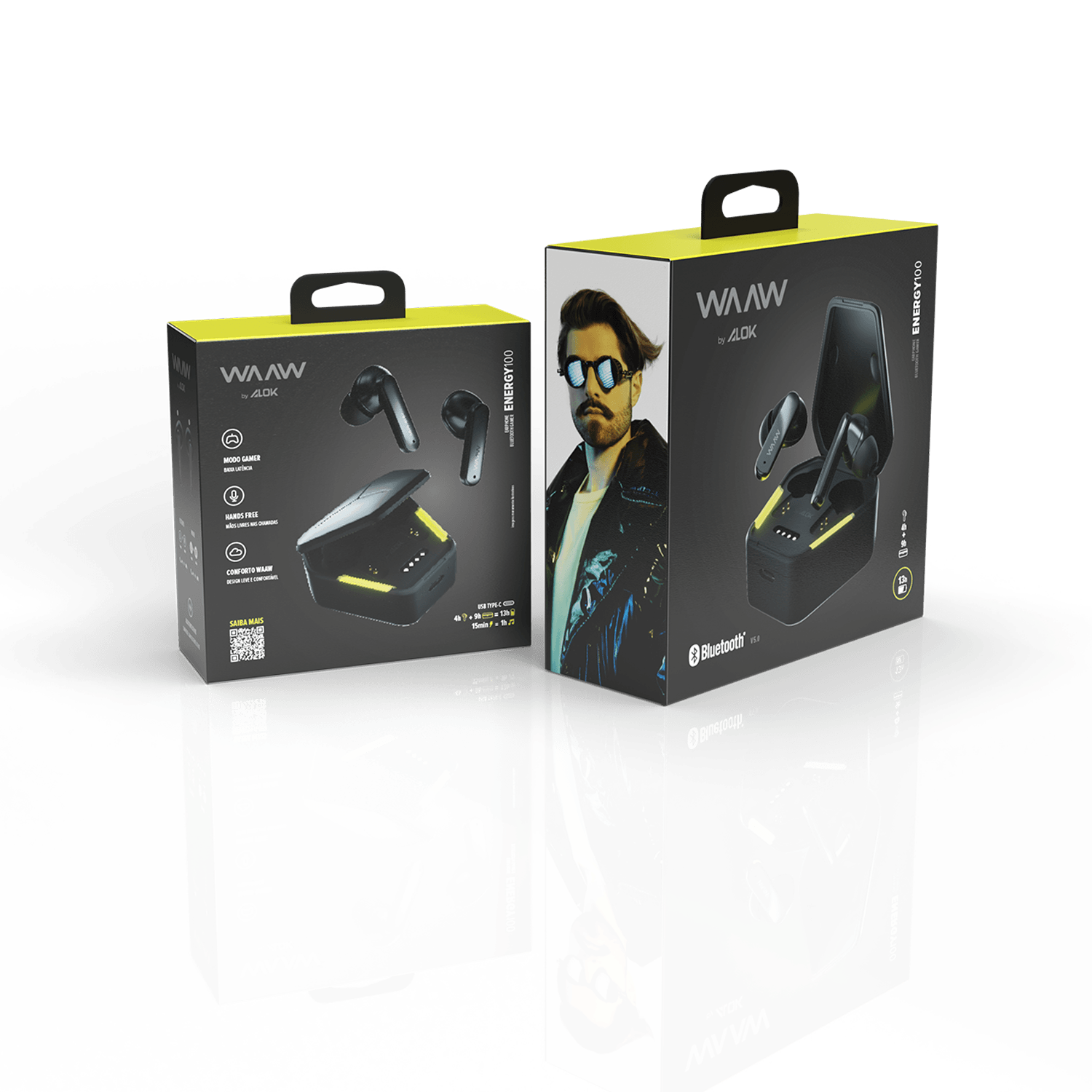 embalagens do fone de ouvido tws bluetooth waaw energy 100ebg