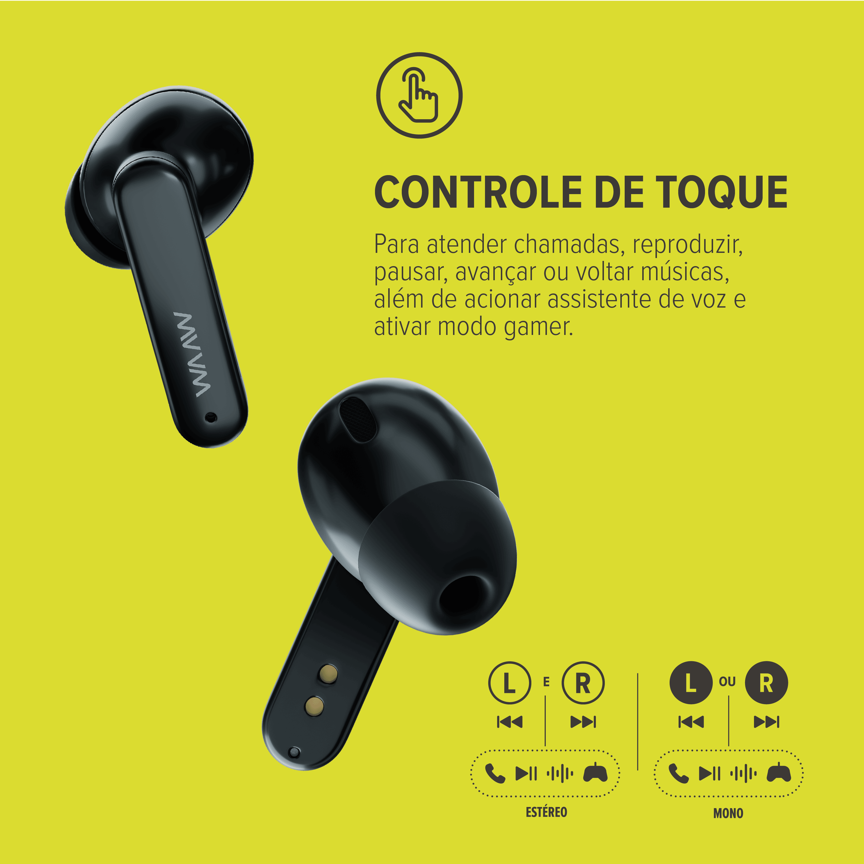 Controle de Toque do Fone de Ouvido Bluetooth ENERGY 100 EBG WAAW by Alok
