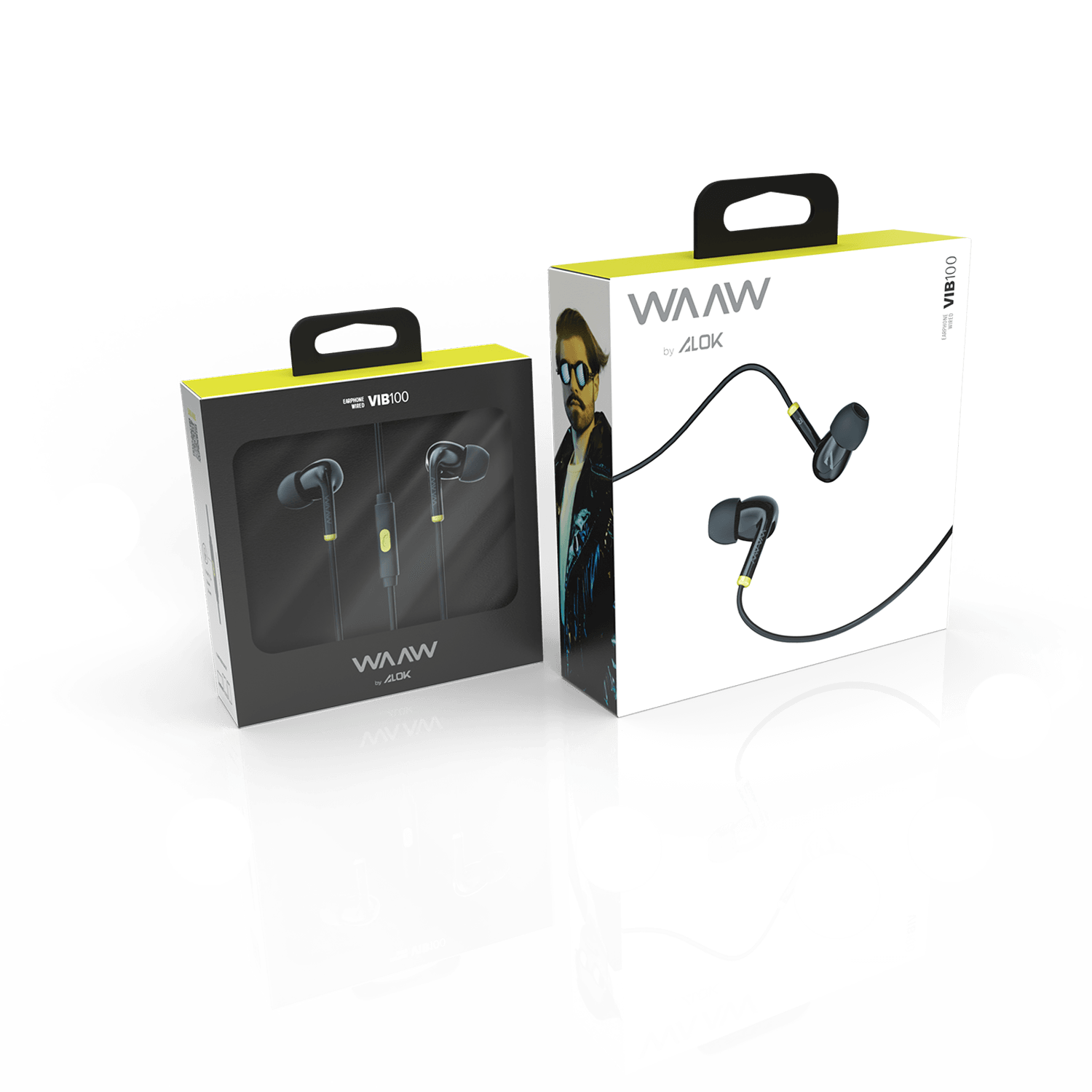 WAAW VIB 100EW Fone Intra Auricular - embalagem frente e verso