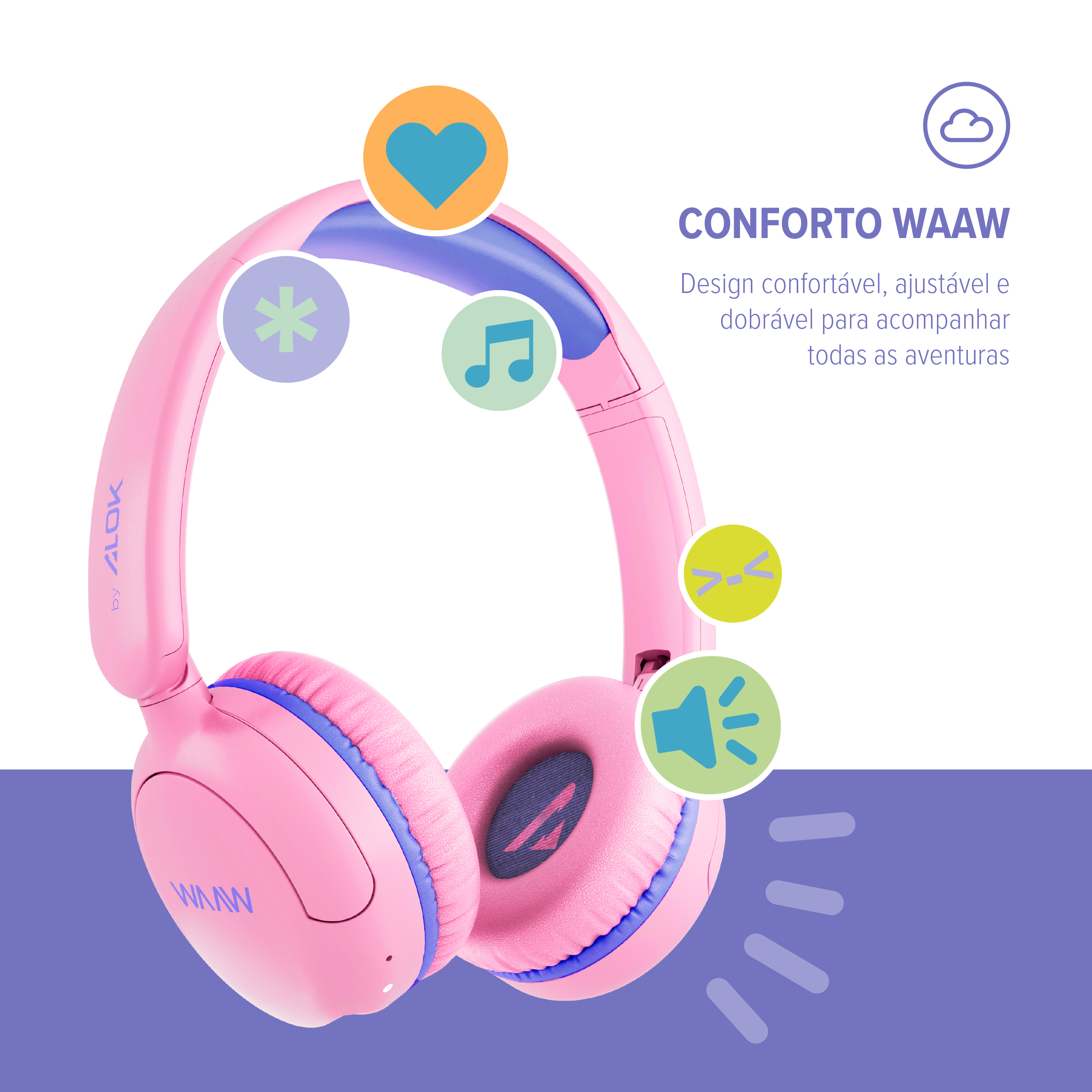 Headphone Bluetooth WAAW KIDS JOY 200 ROSA